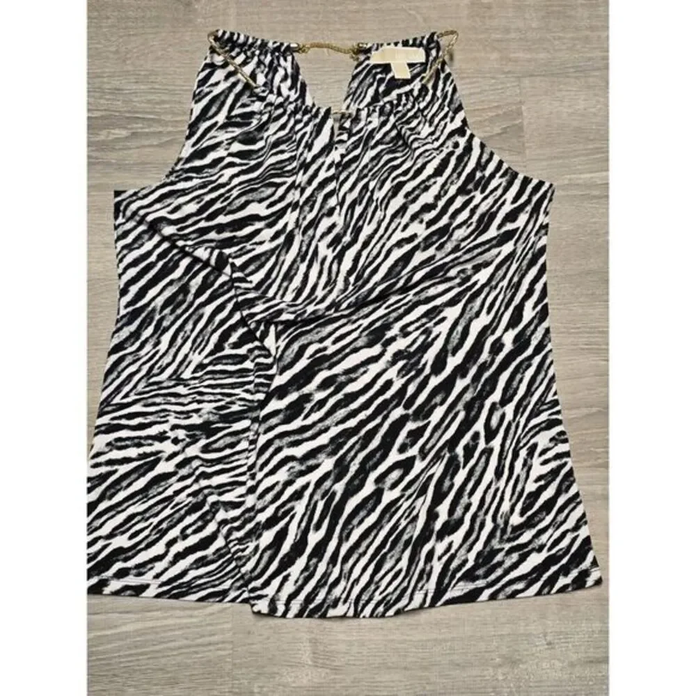 MICHAEL KORS Women's Black & White Zebra‎ Print Tank Size Small